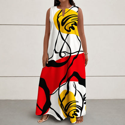 Vestido Zaira™ com Decote V e Estampa Abstrata Colorida / Um Visual Marcante Sem Perder o Conforto