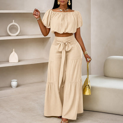 Conjunto Marella™ com Cropped de Caimento Solto, Calça Pantalona e Faixa Ajustável / Conforto e Sofisticação Em Um Só Look