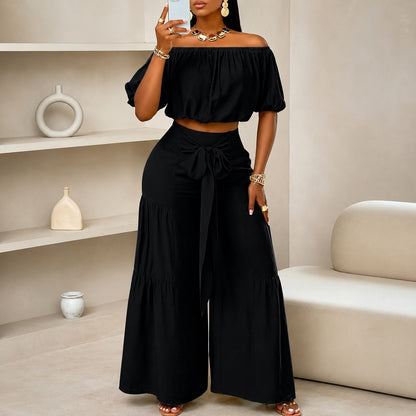 Conjunto Marella™ com Cropped de Caimento Solto, Calça Pantalona e Faixa Ajustável / Conforto e Sofisticação Em Um Só Look