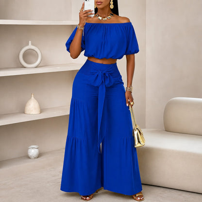 Conjunto Marella™ com Cropped de Caimento Solto, Calça Pantalona e Faixa Ajustável / Conforto e Sofisticação Em Um Só Look