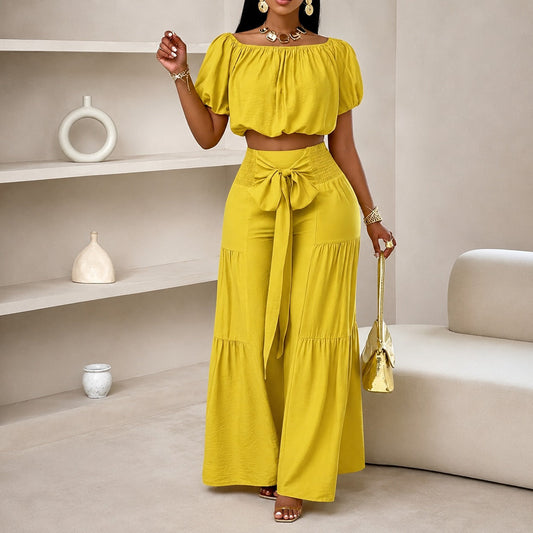 Conjunto Marella™ com Cropped de Caimento Solto, Calça Pantalona e Faixa Ajustável / Conforto e Sofisticação Em Um Só Look
