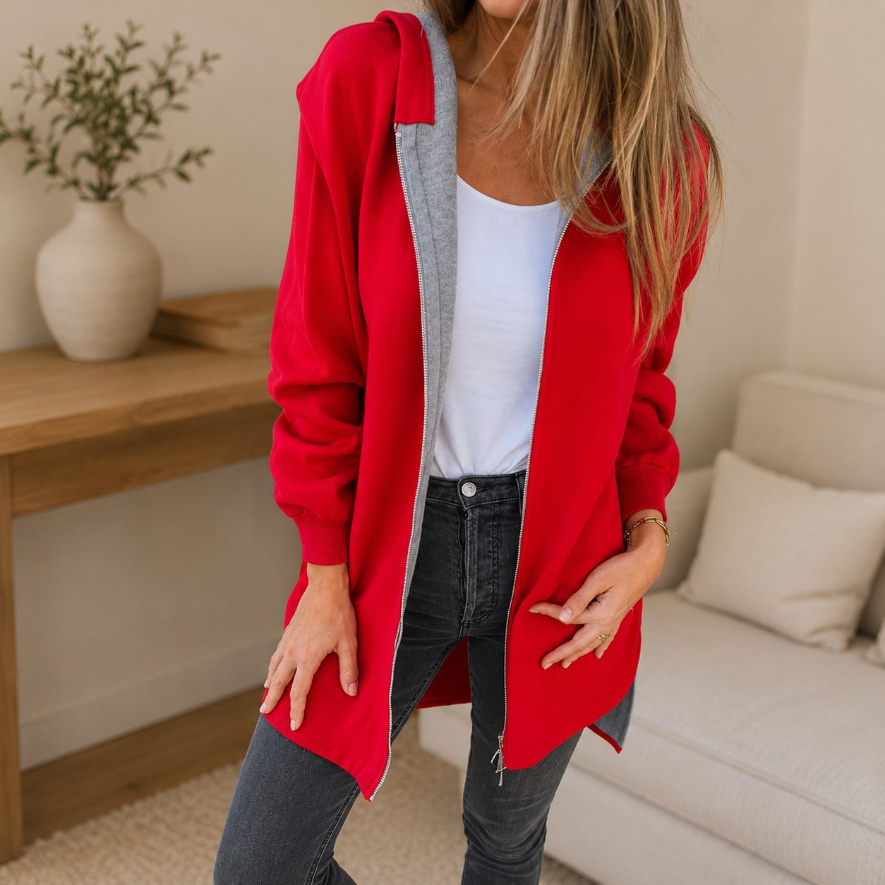 Casaco Mavie™ Alongado com Capuz e Malha Macia / Conforto Prático para Compor Looks Modernos