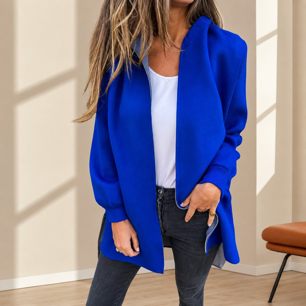 Casaco Mavie™ Alongado com Capuz e Malha Macia / Conforto Prático para Compor Looks Modernos