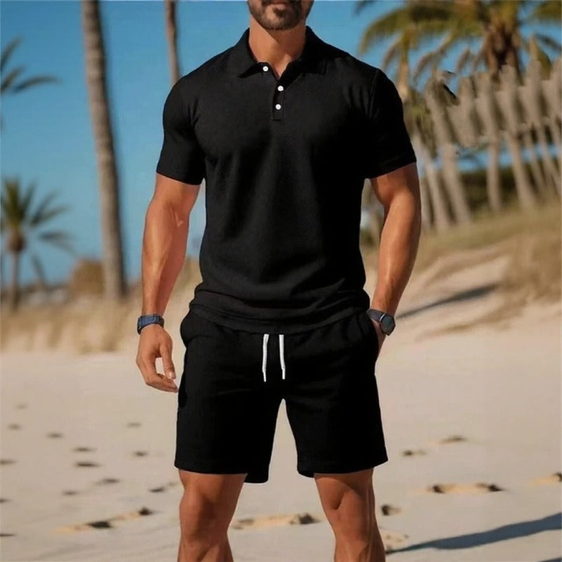 Conjunto Matteo™ Com Camisa Polo E Bermuda De Cós Ajustável / Visual Pronto Para Dias Quentes