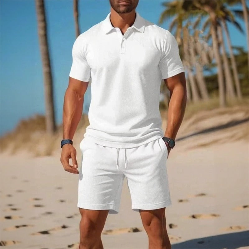 Conjunto Matteo™ Com Camisa Polo E Bermuda De Cós Ajustável / Visual Pronto Para Dias Quentes