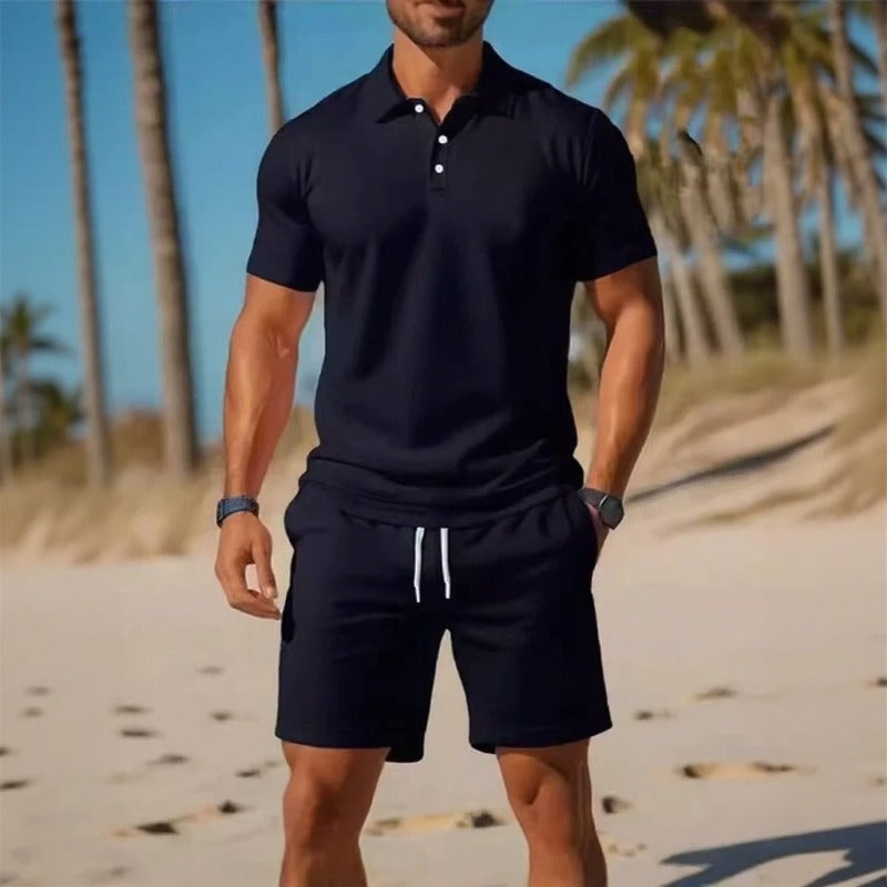 Conjunto Matteo™ Com Camisa Polo E Bermuda De Cós Ajustável / Visual Pronto Para Dias Quentes