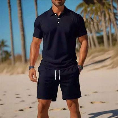 Conjunto Matteo™ Com Camisa Polo E Bermuda De Cós Ajustável / Visual Pronto Para Dias Quentes