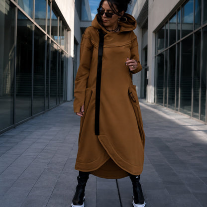 Casaco Longo Linara™ Oversized com Capuz, Zíper e Punhos com Abertura para o Polegar