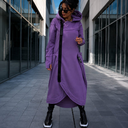 Casaco Longo Linara™ Oversized com Capuz, Zíper e Punhos com Abertura para o Polegar
