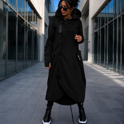 Casaco Longo Linara™ Oversized com Capuz, Zíper e Punhos com Abertura para o Polegar