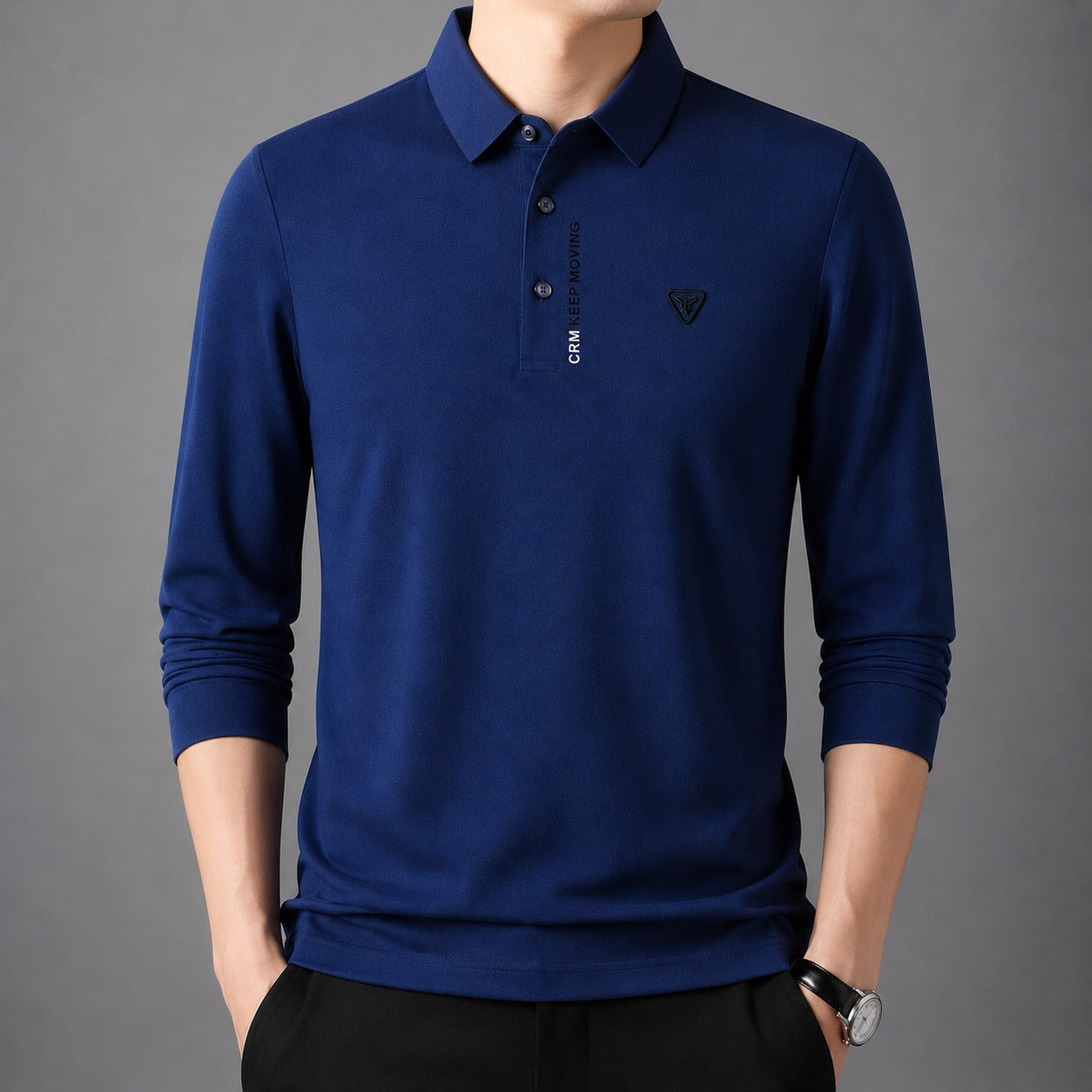 Polo Aldren™ com Manga Longa, Malha Texturizada e Gola Clássica / Sofisticação Discreta Para Composições Bem Alinhadas.