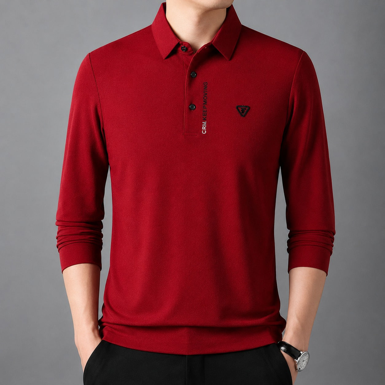 Polo Aldren™ com Manga Longa, Malha Texturizada e Gola Clássica / Sofisticação Discreta Para Composições Bem Alinhadas.