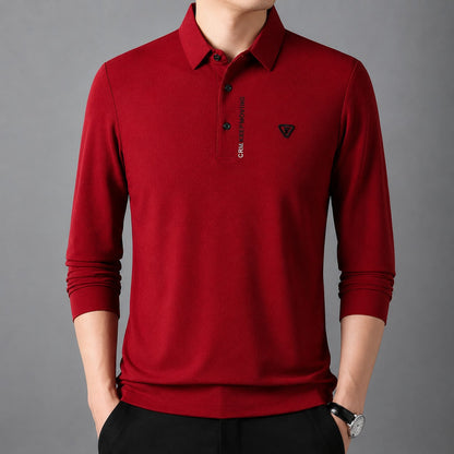 Polo Aldren™ com Manga Longa, Malha Texturizada e Gola Clássica / Sofisticação Discreta Para Composições Bem Alinhadas.