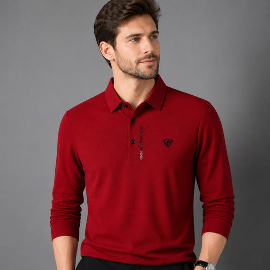 Polo Aldren™ com Manga Longa, Malha Texturizada e Gola Clássica / Sofisticação Discreta Para Composições Bem Alinhadas.