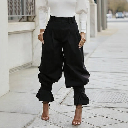 Calça Jogger de Alfaiataria Belluno™ Com Modelagem Balonê E Barra Com Babado / Presença Fashion Com Toque Refinado