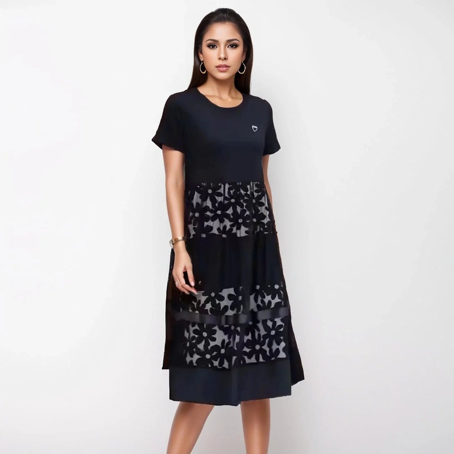 Vestido Flor d'Amore™ Dupla Camada / Estampa Floral com Renda Delicada: Elegância e Conforto Atemporal!