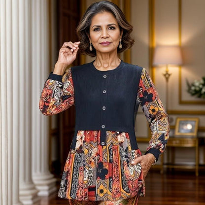 Blusinha Vivianne™ com Caimento Solto e Mangas Estampadas em Tecido Confort / Envolva-se em Conforto e Elegância que Abraçam Suas Curvas!