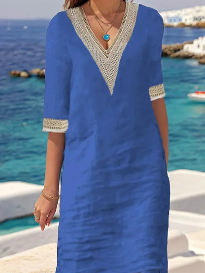 [COMPRE 1 E LEVE 2] Vestido Amalfi™ em Linho de Algodão com Detalhes Artesanais / Elegância Mediterrânea com Toque Boho Chic!