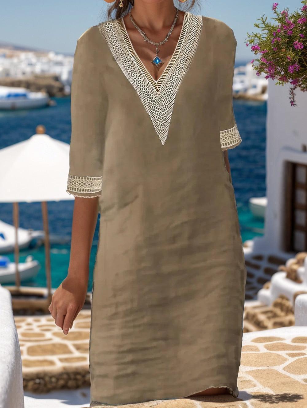 [COMPRE 1 E LEVE 2] Vestido Amalfi™ em Linho de Algodão com Detalhes Artesanais / Elegância Mediterrânea com Toque Boho Chic!