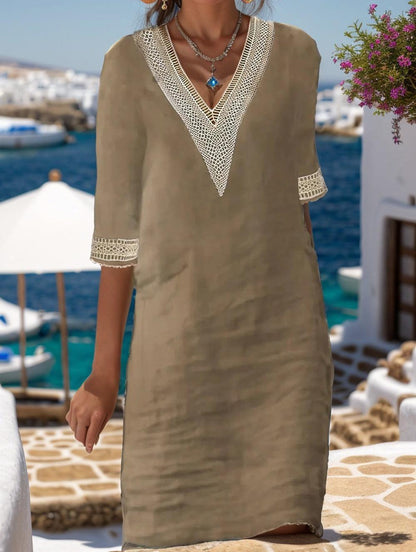 [COMPRE 1 E LEVE 2] Vestido Amalfi™ em Linho de Algodão com Detalhes Artesanais / Elegância Mediterrânea com Toque Boho Chic!