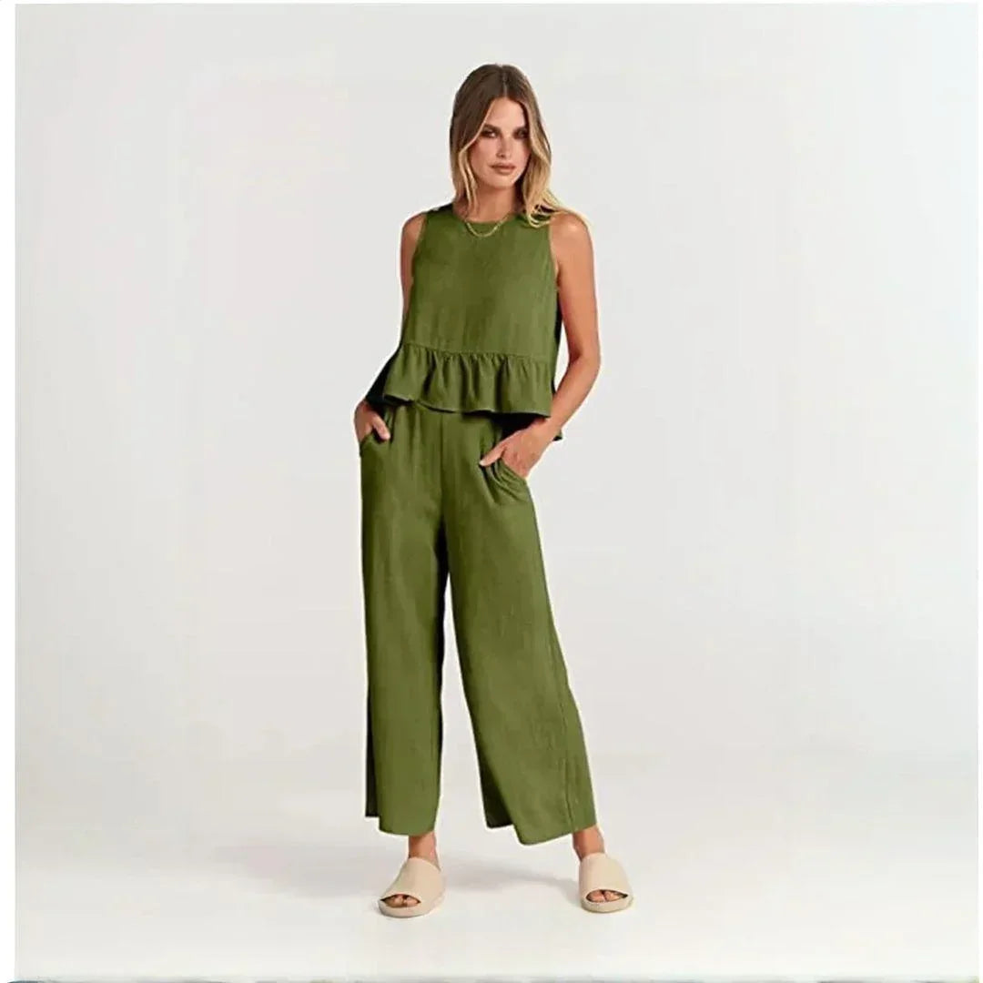 Conjunto BellaVista™ em Viscose Premium com Babados / Elegância e Conforto para Todos os Momentos!