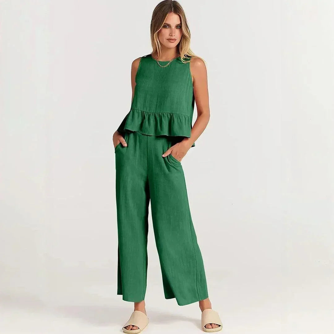 Conjunto BellaVista™ em Viscose Premium com Babados / Elegância e Conforto para Todos os Momentos!