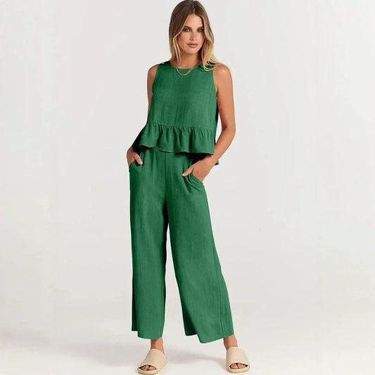 Conjunto BellaVista™ em Viscose Premium com Babados / Elegância e Conforto para Todos os Momentos!