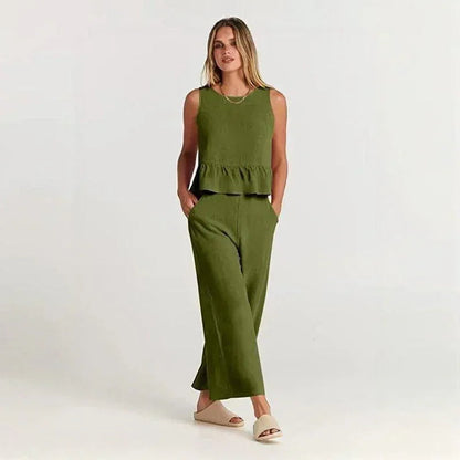 Conjunto BellaVista™ em Viscose Premium com Babados / Elegância e Conforto para Todos os Momentos!