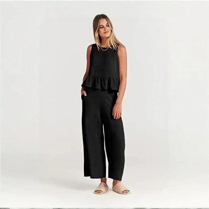 Conjunto BellaVista™ em Viscose Premium com Babados / Elegância e Conforto para Todos os Momentos!