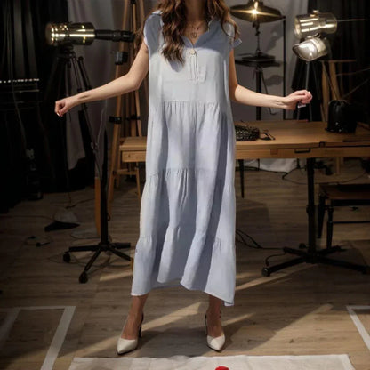 Vestido Miami™ em Linho de Algodão com Camadas Leves / Conforto e Elegância para Seus Momentos Casuais!