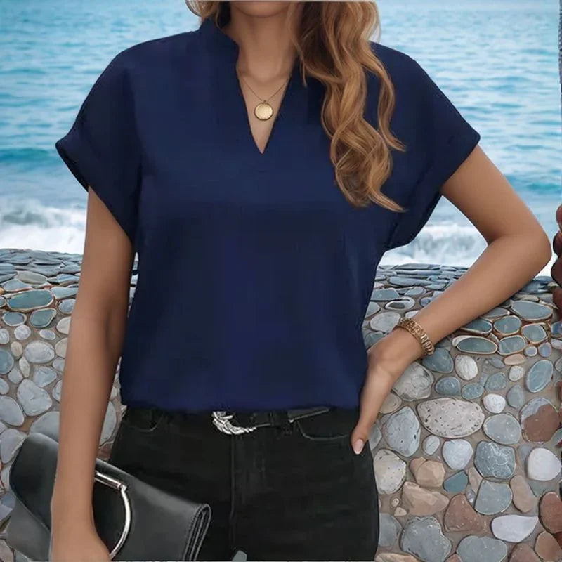 [Compre 1 e Leve 3] Blusinha Giorginna™ em Viscolinho Premium com Gola V Sofisticada / O Toque de Elegância e Conforto que Você Merece!