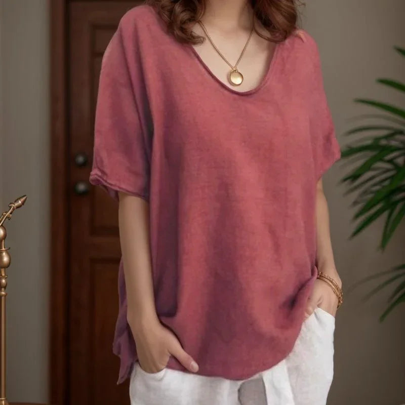 [Compre 1 e Leve 3] Blusinha Vivara™ em Viscolinho com Design Minimalista e Barra Assimétrica / O Conforto e Estilo que se Ajustam ao Seu Dia!