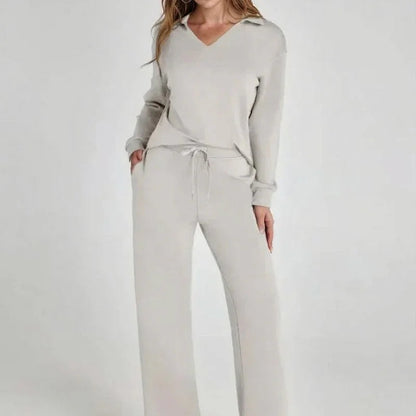 Conjunto Doralice™ com Blusa Gola V e Calça Reta de Malha Premium / Conforto Atemporal com Estilo que Abraça a Mulher Moderna!