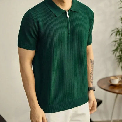 Polo Montclair™ com Zíper Minimalista e Efeito Texturizado / A Elegância Silenciosa do Estilo Old Money!