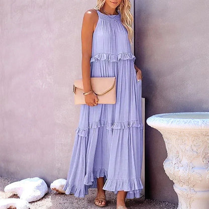Vestido Brisa Costeira™ em Viscose Leve com Babados Evasê / Leveza e Sofisticação para Viver Seus Dias com Estilo!
