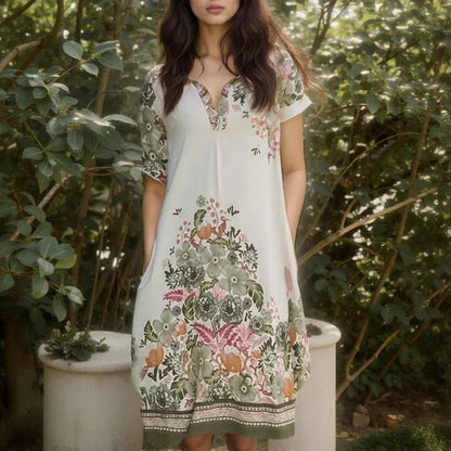 Vestido Primavera™ em Cetim Flora com Estampa Artística / Leveza Romântica e Brilho Atemporal para Mulheres de Bom Gosto!