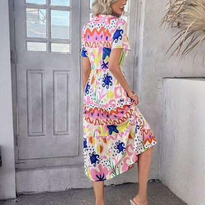 Vestido Bonjour™ Com Gola Camisaria e Estampas Exclusivas / Alegria e Elegância em Uma Só Peça!