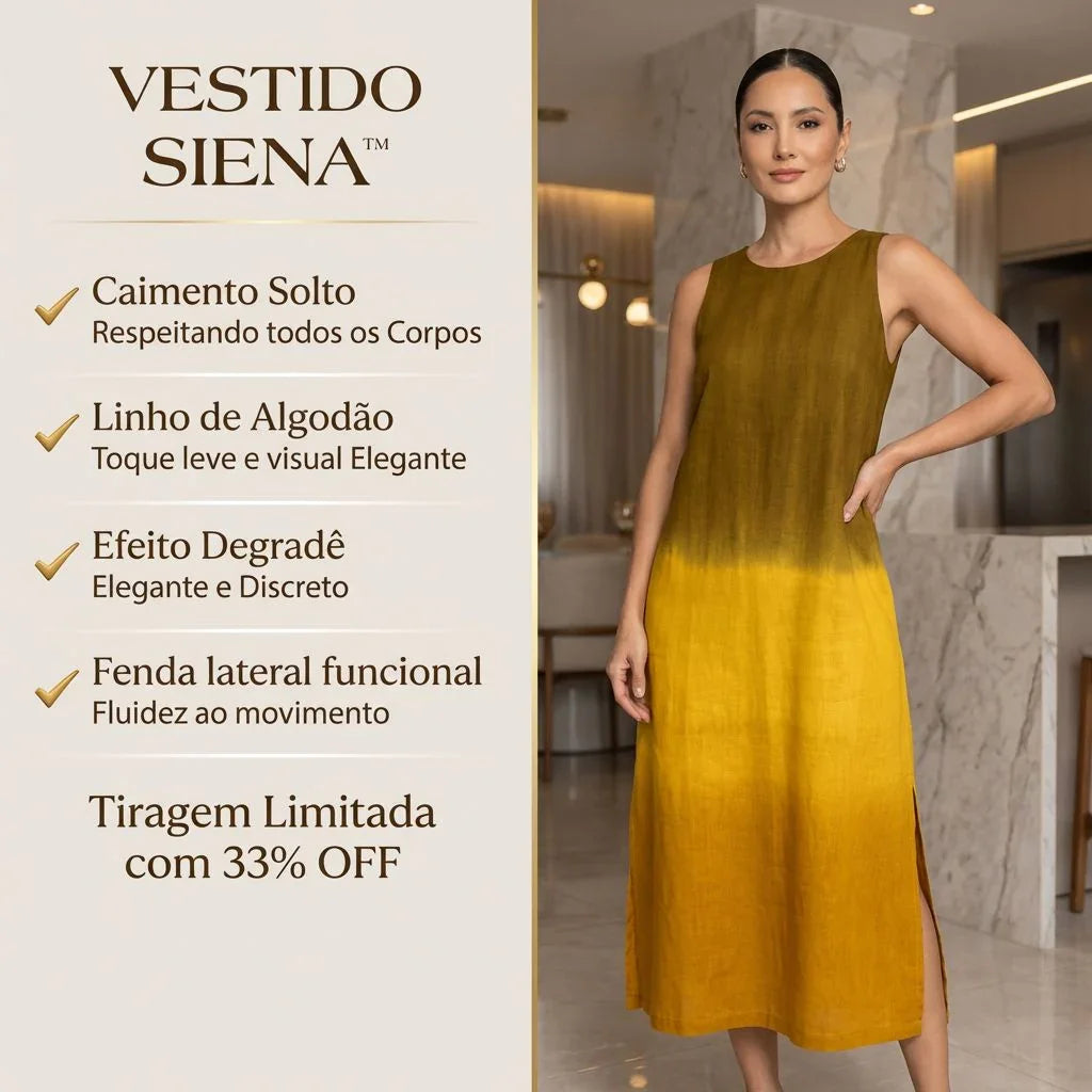 Vestido Siena™ em Linho de Algodão com Efeito Degradê