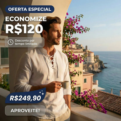 Camisa Masculina Amalfi™ em Linho de Algodão com Amarração Ajustável