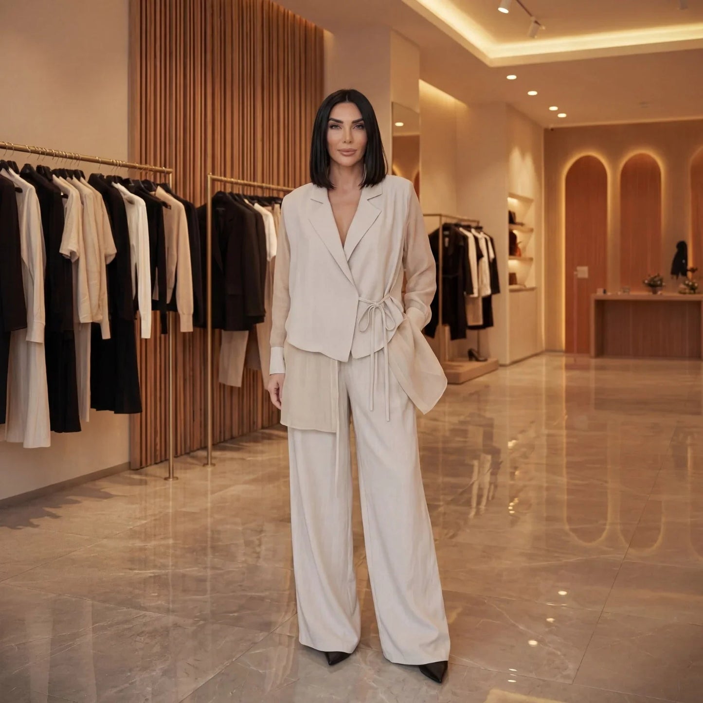 Conjunto Maison Class™ em Alfaiataria com Blazer Assimétrico e Pantalona Elegante!