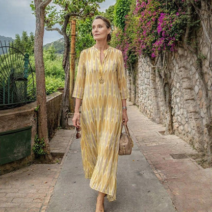 Vestido Soleil Class™ em Viscose Premium com Estampa Mediterrânea