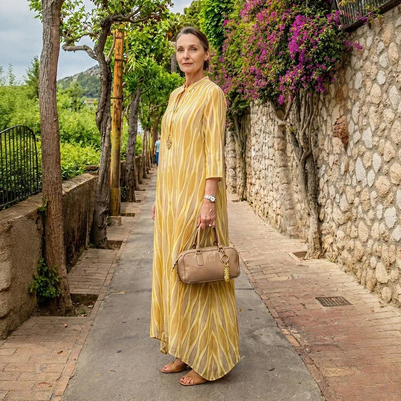 Vestido Soleil Class™ em Viscose Premium com Estampa Mediterrânea
