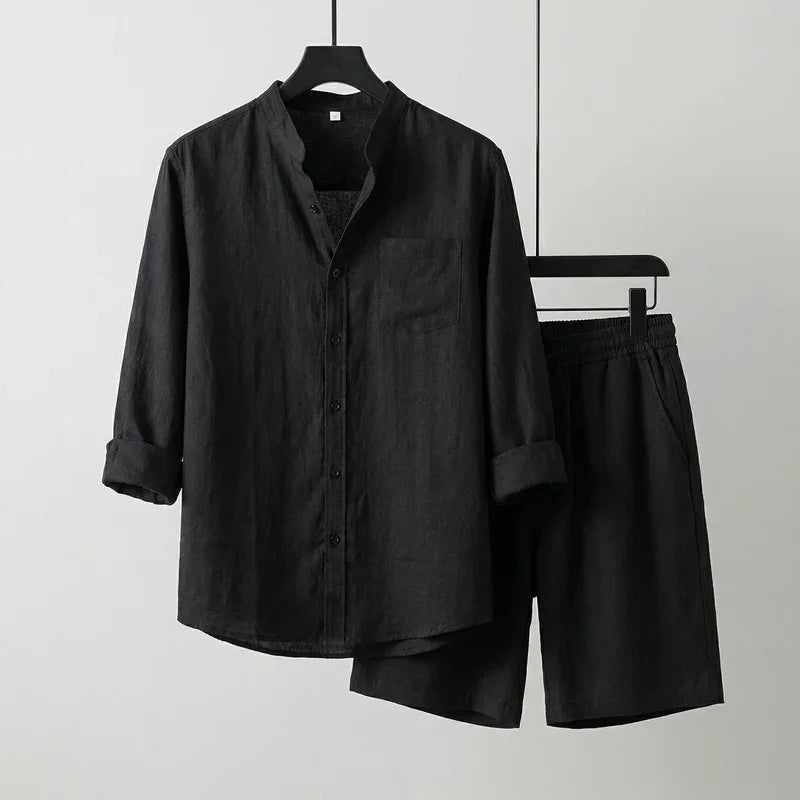 Conjunto Mediterrâneo Elite™ em Linho de Algodão e Visual Minimalista