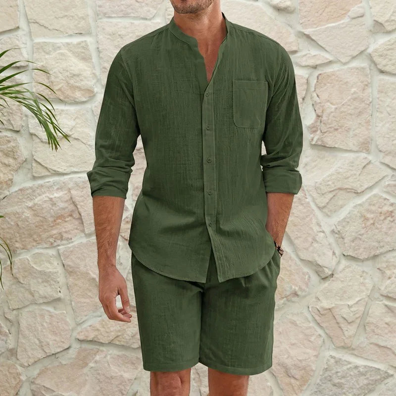 Conjunto Mediterrâneo Elite™ em Linho de Algodão e Visual Minimalista