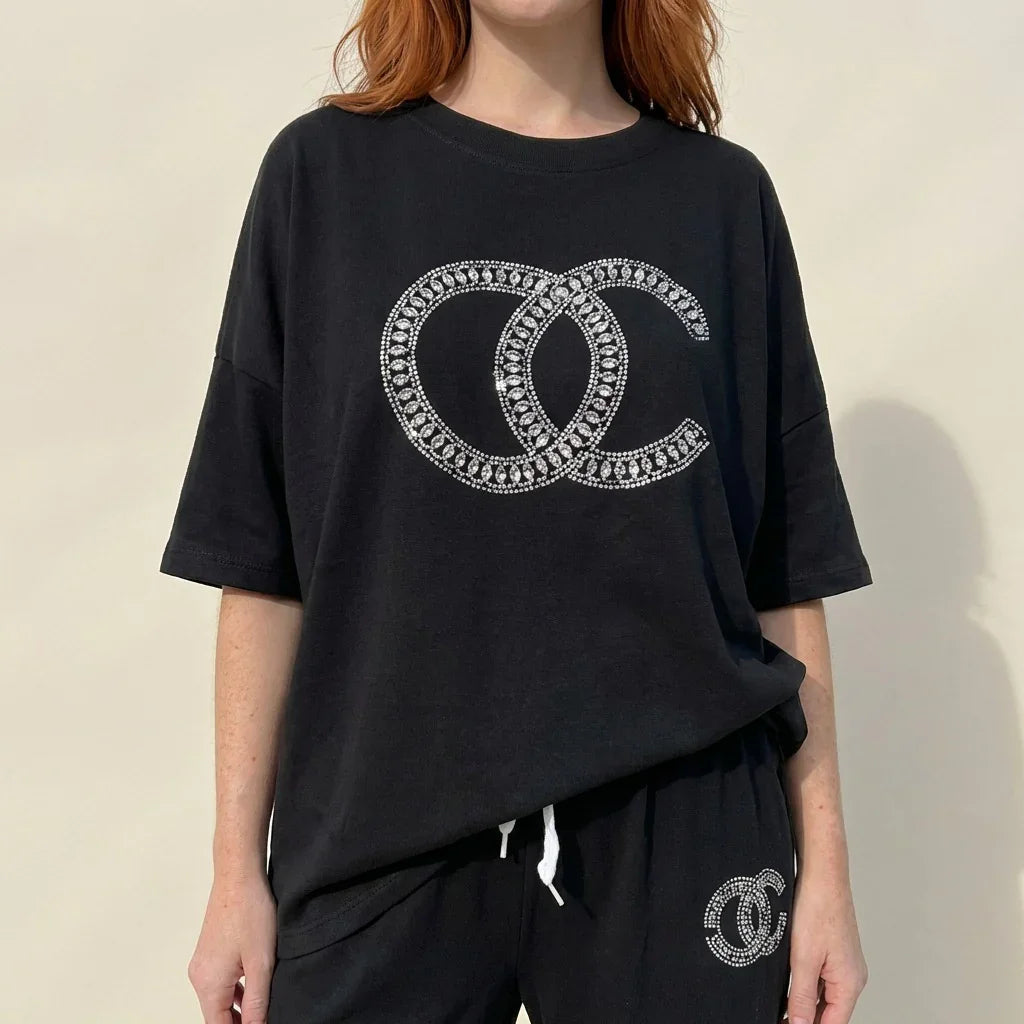 Conjunto Madame Clarice™ em Malha Confort com Detalhes em Cristais Elegantes