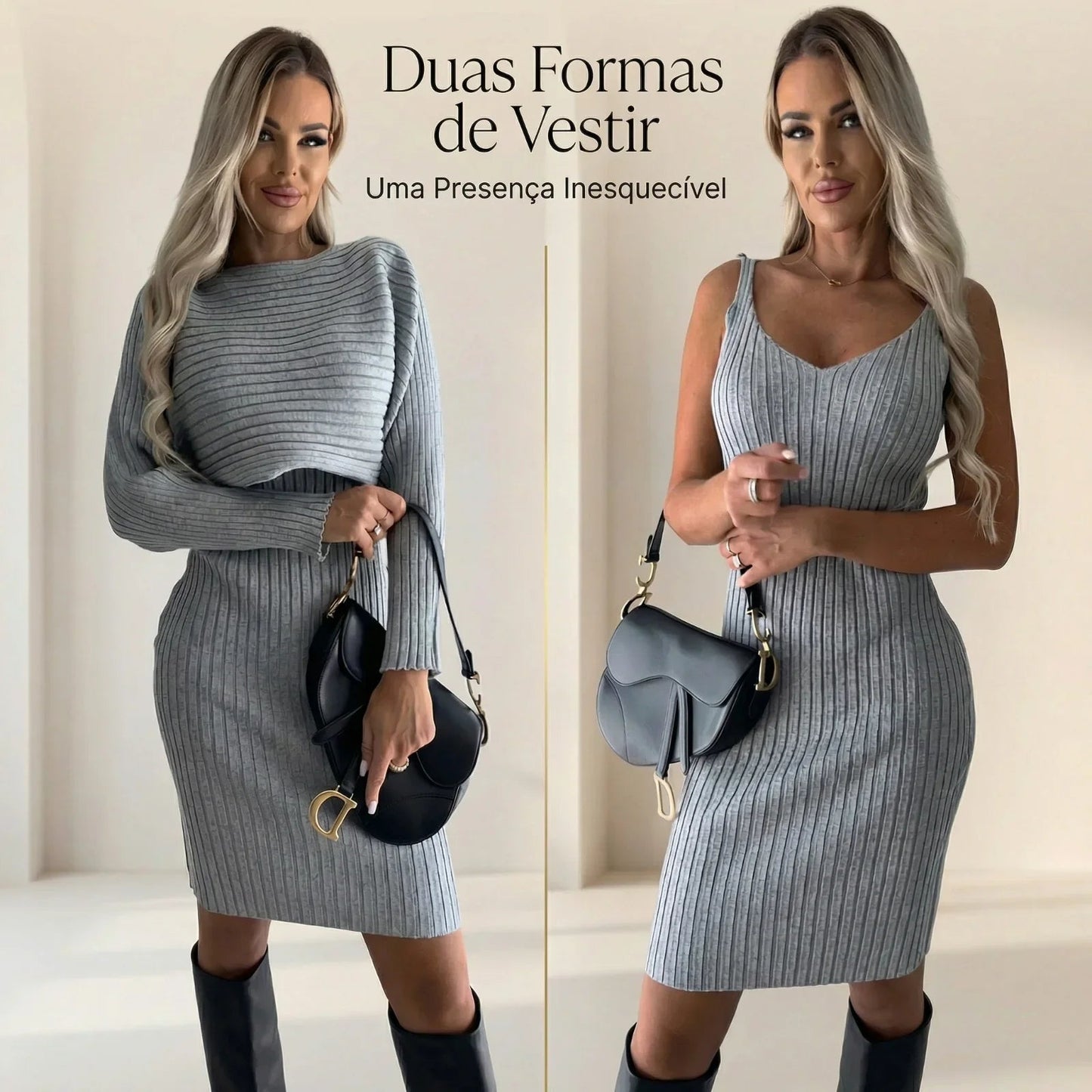 Conjunto Virginia Royale™ com Vestido Minimalista e Top Manga Longa