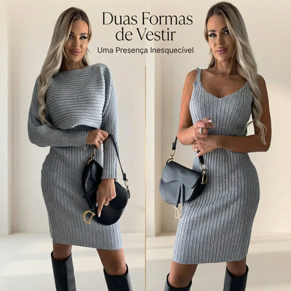 Conjunto Virginia Royale™ com Vestido Minimalista e Top Manga Longa