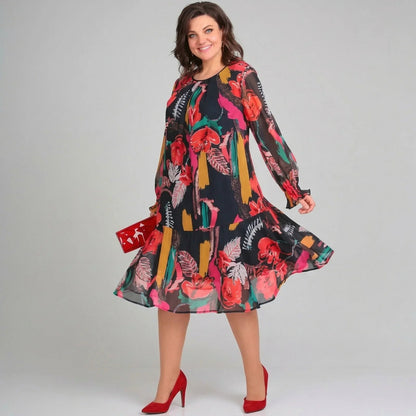 Vestido Gardênia™ com Mangas Fluidas e Estampa Vibrante