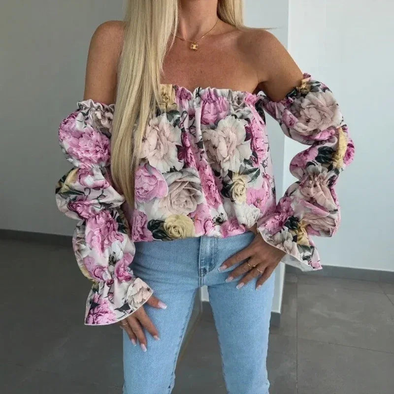 Blusa Florenze™  Ombro a Ombro com Design Floral Elegante