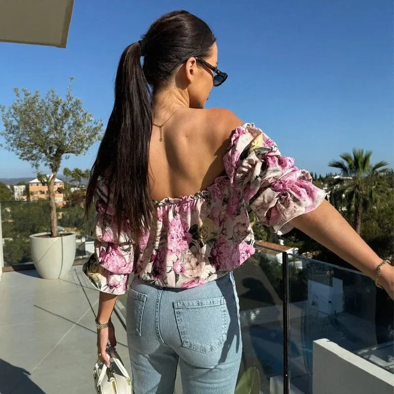 Blusa Florenze™  Ombro a Ombro com Design Floral Elegante